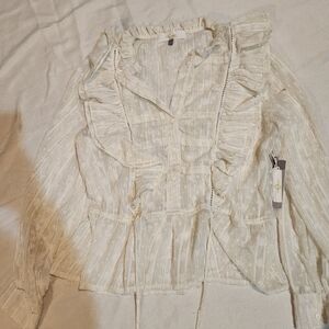 NWT Melograno Rico White Ruffled Sheer Blouse Size L